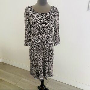 BETSEY JOHNSON Y2K 3/4 LEOPARD PRINT SCOOP NECK DRESS SIZE 10 COMFORT